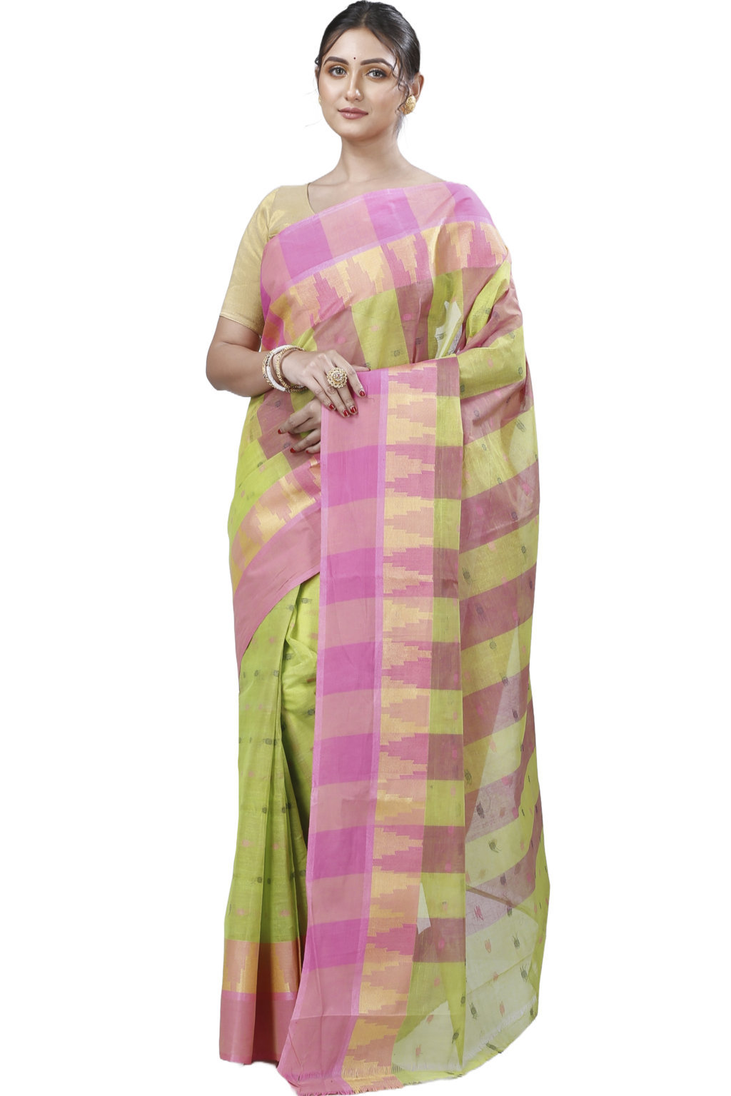 Green Pure Cotton Jamuna Tant Saree (1313)